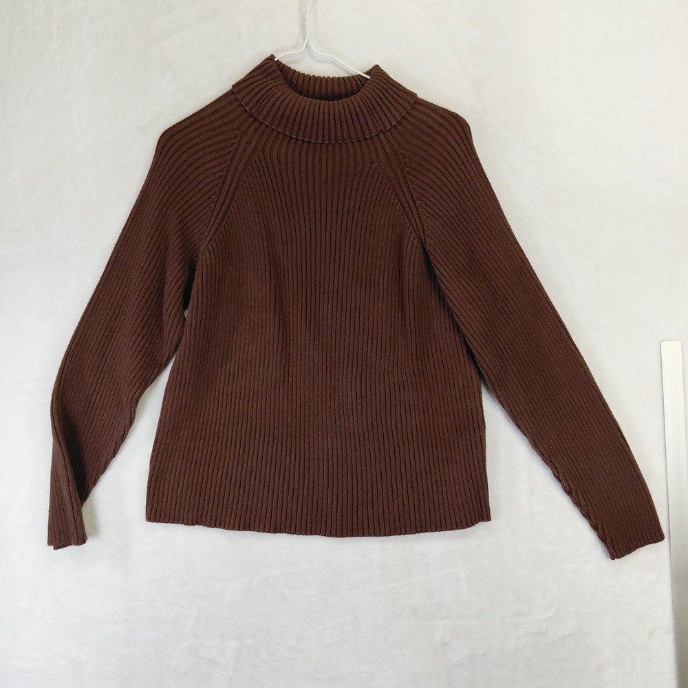 Madison & Max Brown Ribbed Mock Neck Cotton Sweater XL Raglan Sleeve